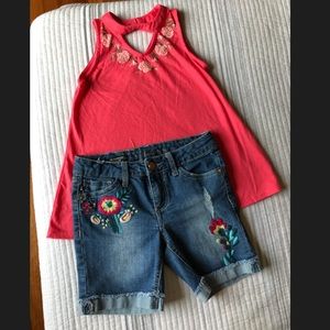 Girls embroidered jean shorts and top!